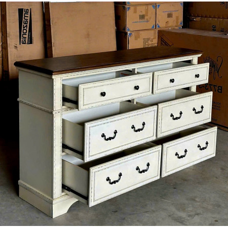 B747 - 31 : Tủ 6 Ngăn Kéo Giả Cổ - Màu Trắng Sương Mù